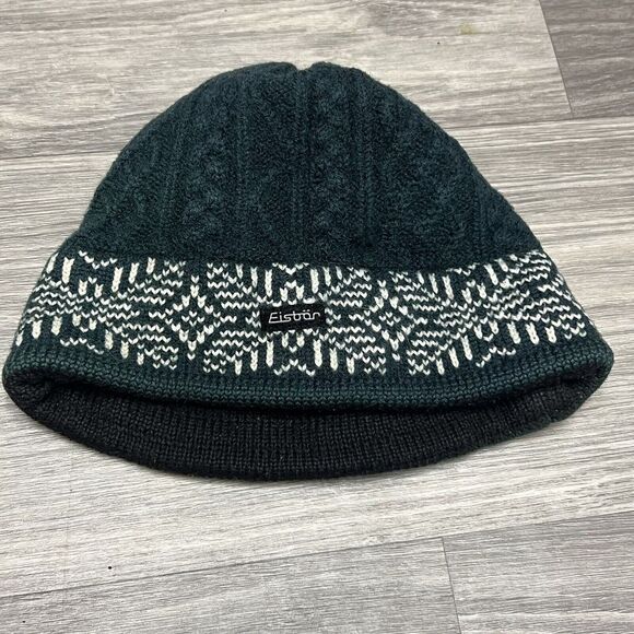 Vintage Eisbär Beanie Hat Cap Eistor Knit Merino Wool Aztec Tribal Teal‎ Blue